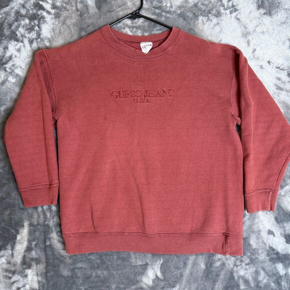 Vintage Guess Long Sleeve Red Pullover Embroidered Logo Sweater Size Small - Picture 1 of 7
